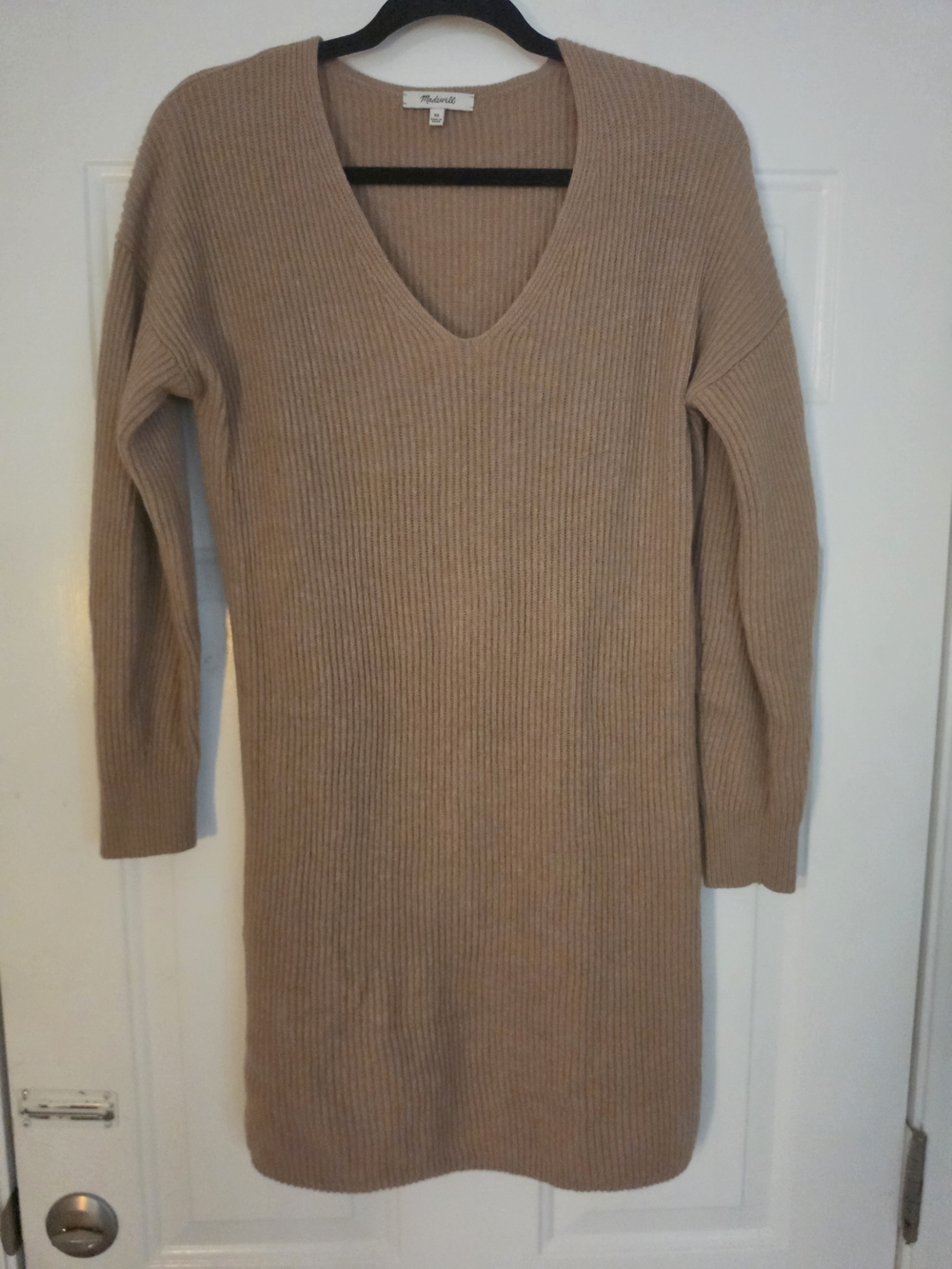 Madewell Ribbed V-Neck Long Sleeve Dress - Camel Tan
